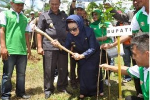 Pencanangan gerakan tanam pohon 1 milyar ditandai dengan penanaman pohon oleh Bupati Kuningan, Hj Utje Ch Suganda